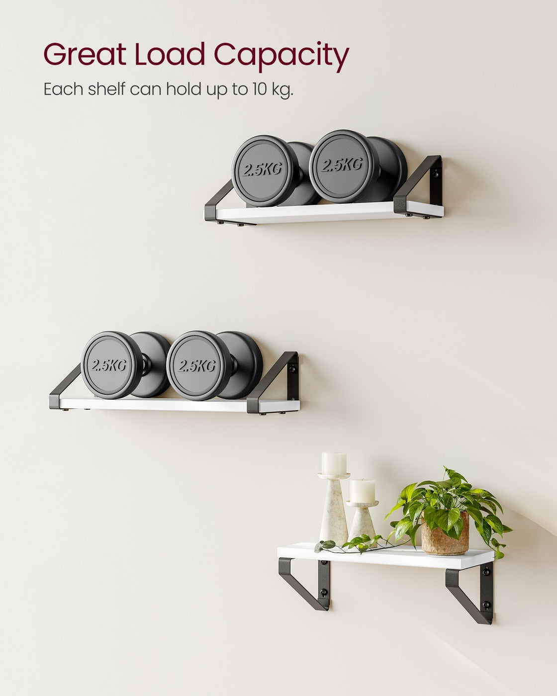Wall Shelves Floating Shelves Set of 3 30 35 Cloud White and Matte Black - Wood and Steel - Cloud White