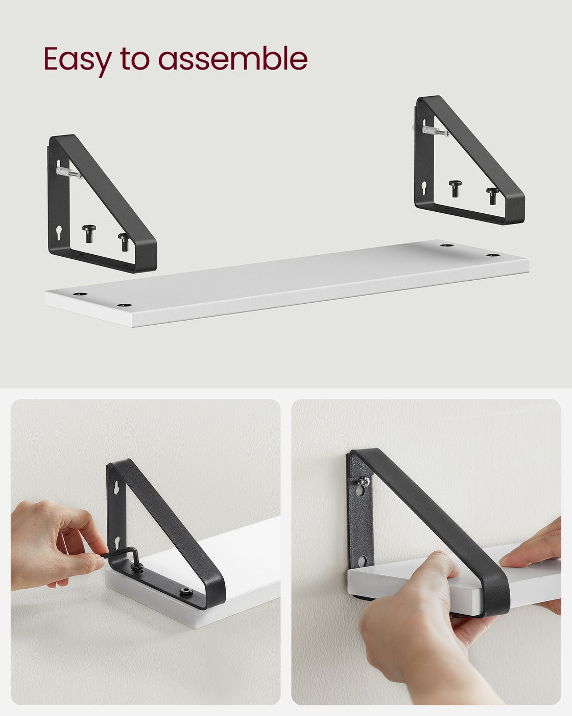 Wall Shelves Floating Shelves Set of 3 30 35 Cloud White and Matte Black - Wood and Steel - Cloud White