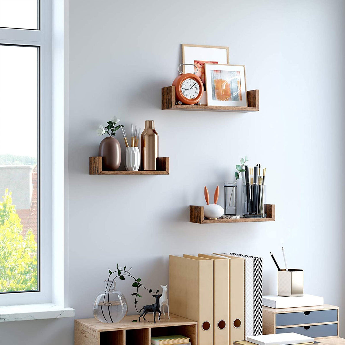 2-Tier Countertop Storage Shelf - Wood - Rustic Brown - Versatile for Home and Office Use