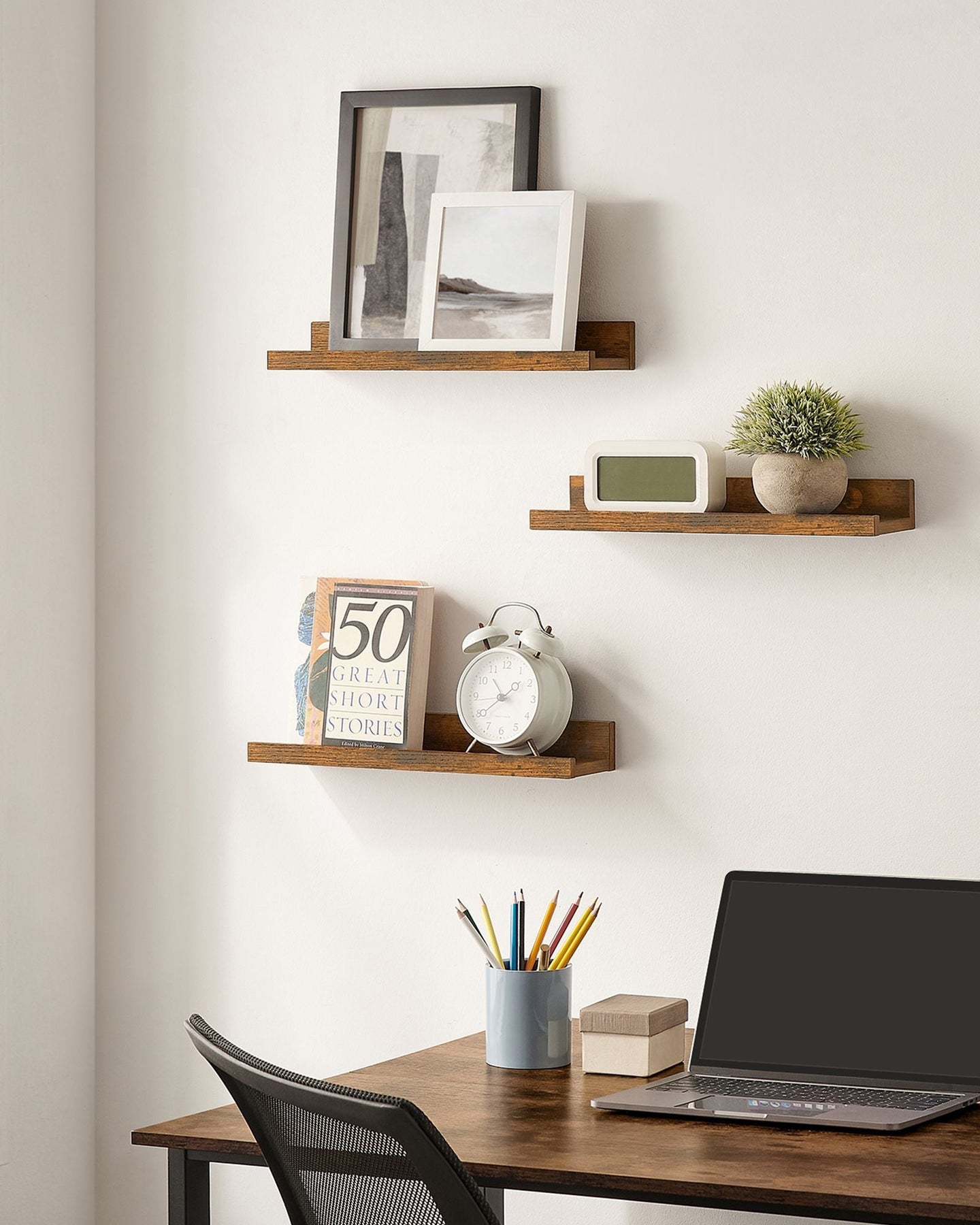 Floating Shelves - Wood - Rustic Brown - Set of 3