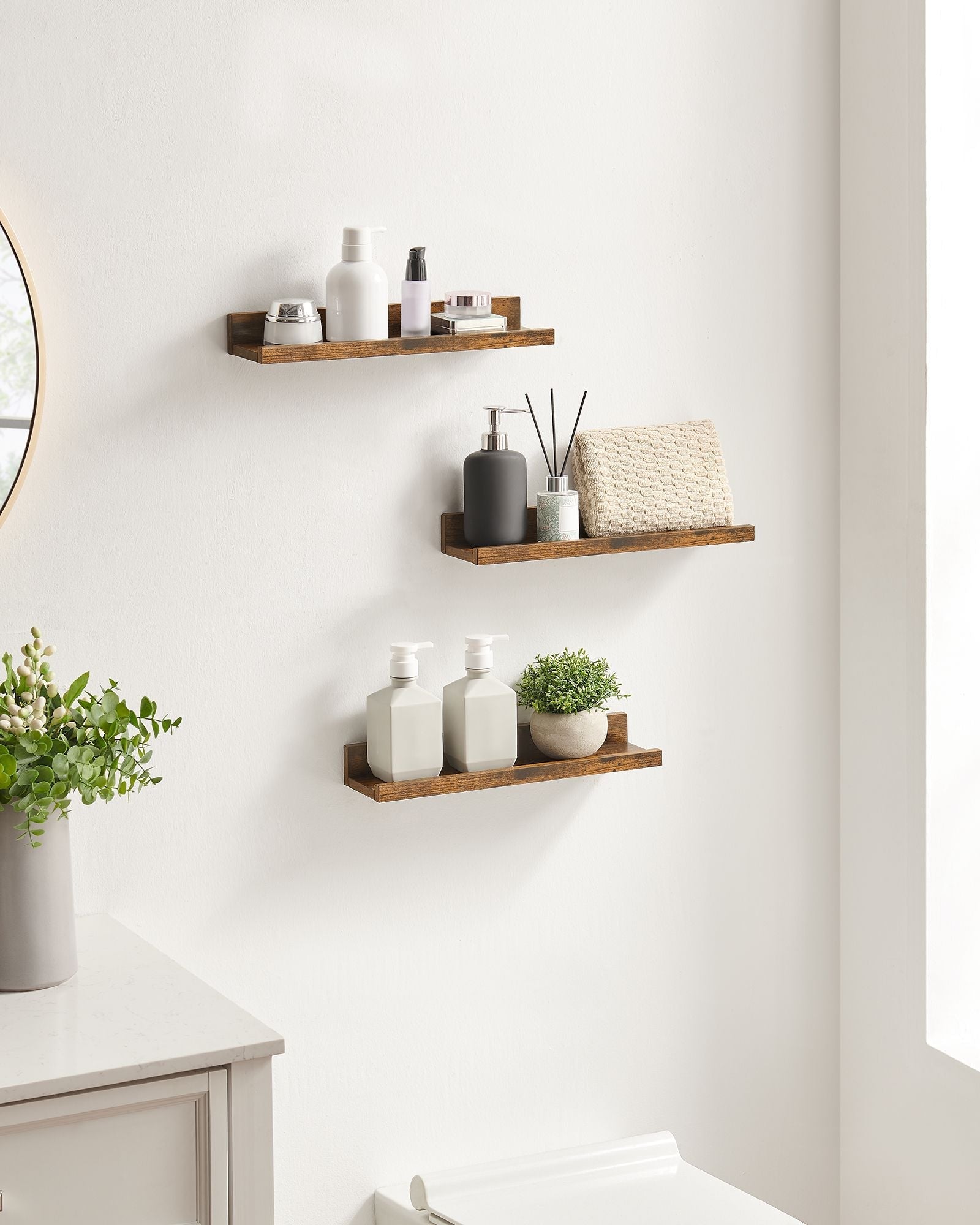 Floating Shelves - Wood - Rustic Brown - Set of 3
