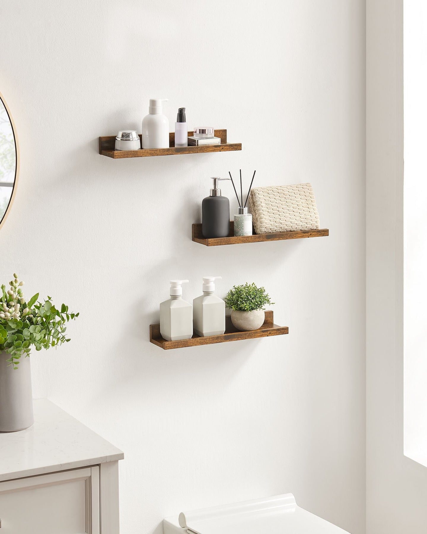 Floating Shelves - Wood - Rustic Brown - Set of 3