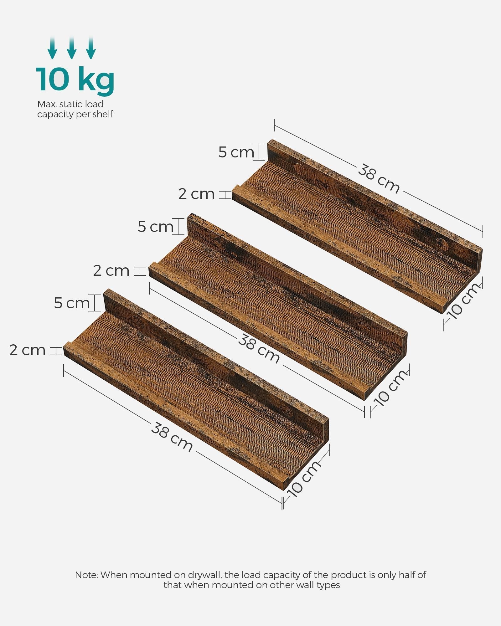 Floating Shelves - Wood - Rustic Brown - Set of 3