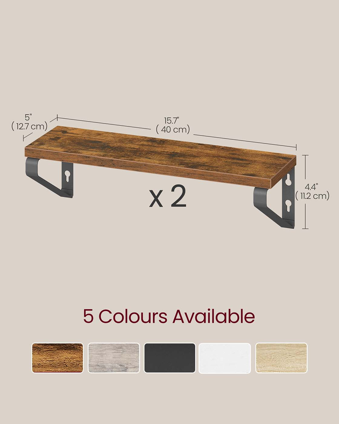 Set of 2 Floating Wall Shelves - Wood - Rustic Brown - Dual Mounting Options