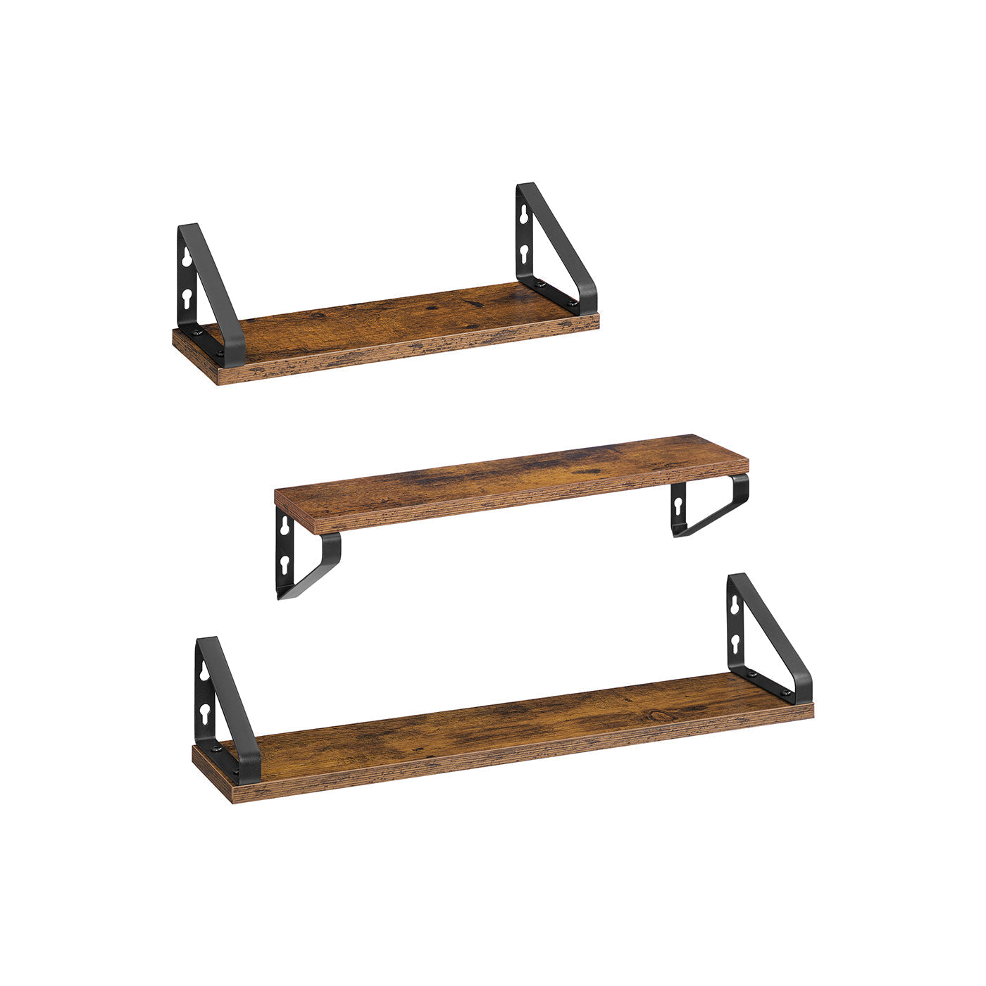 Set of 3 Floating Wall Shelves - Wood - Ink Black - Dual Mounting Options