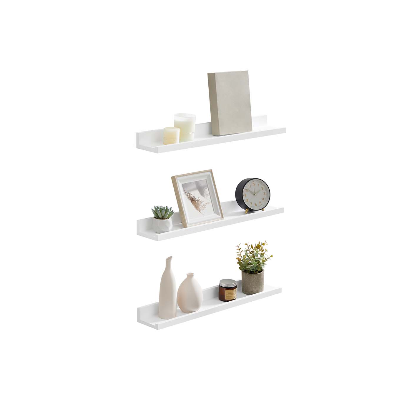 Set of 3 Floating Shelves - MDF - Matte White - Versatile Display for Home and Office
