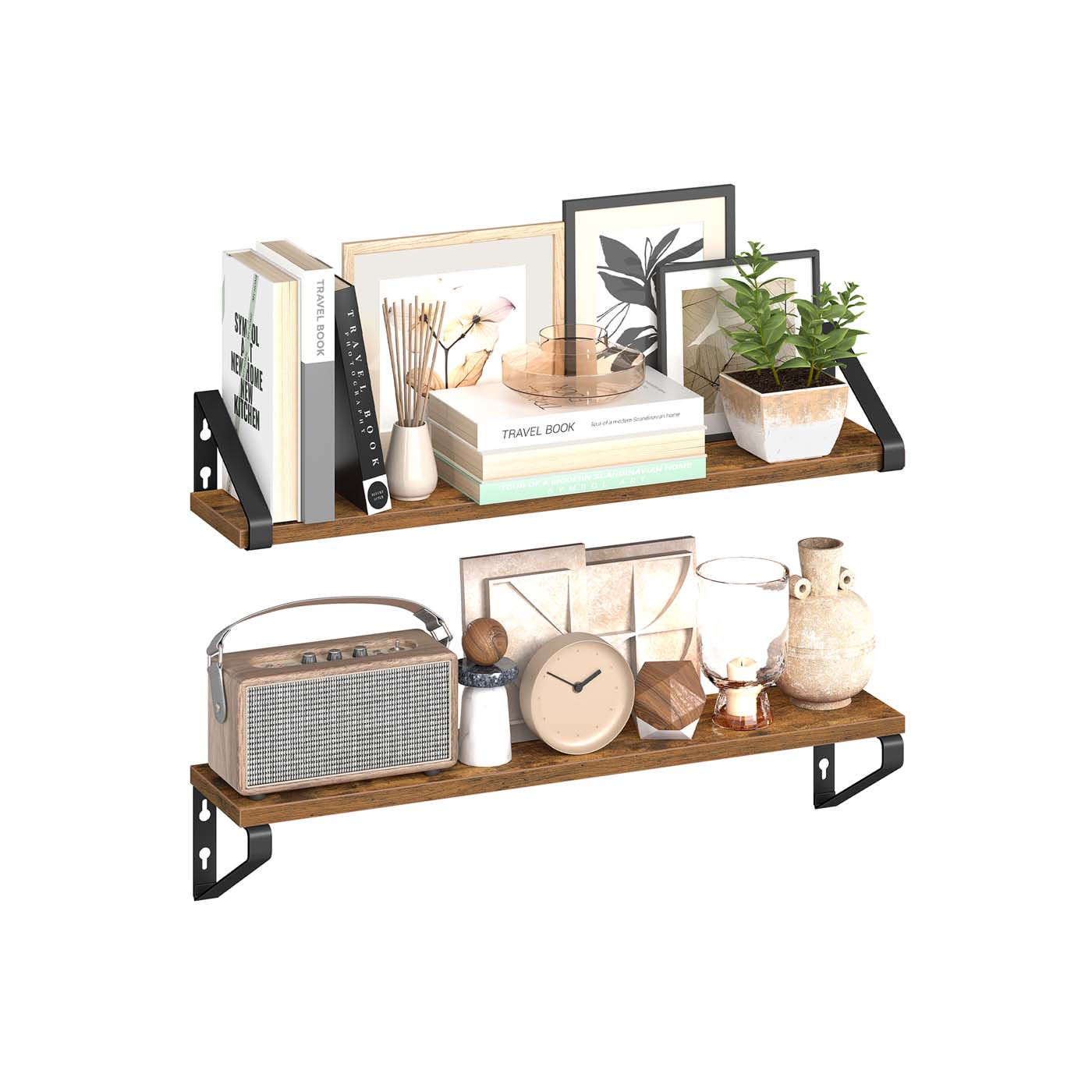 Set of 2 Floating Shelves - Engineered Wood - Matte White - Front Edges Design