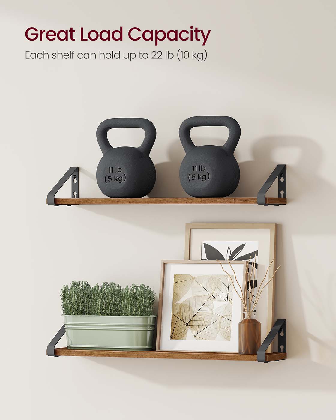 Set of 2 Floating Shelves - Engineered Wood - Matte White - Front Edges Design