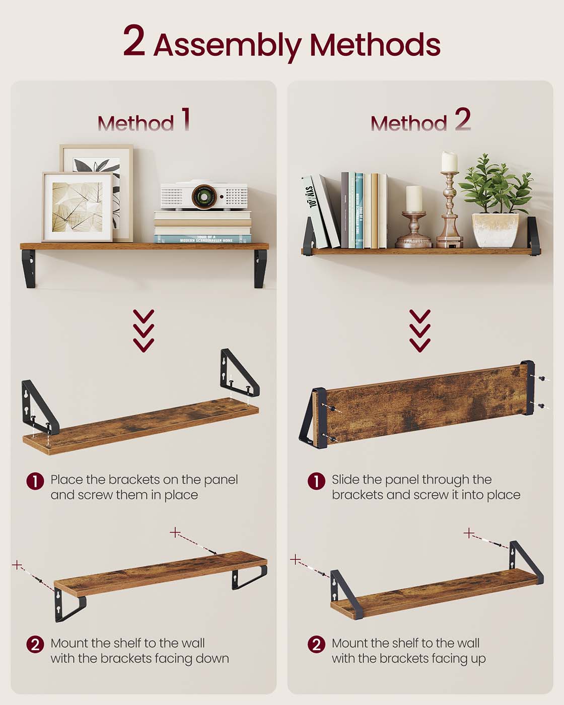 Set of 2 Floating Shelves - Engineered Wood - Matte White - Front Edges Design