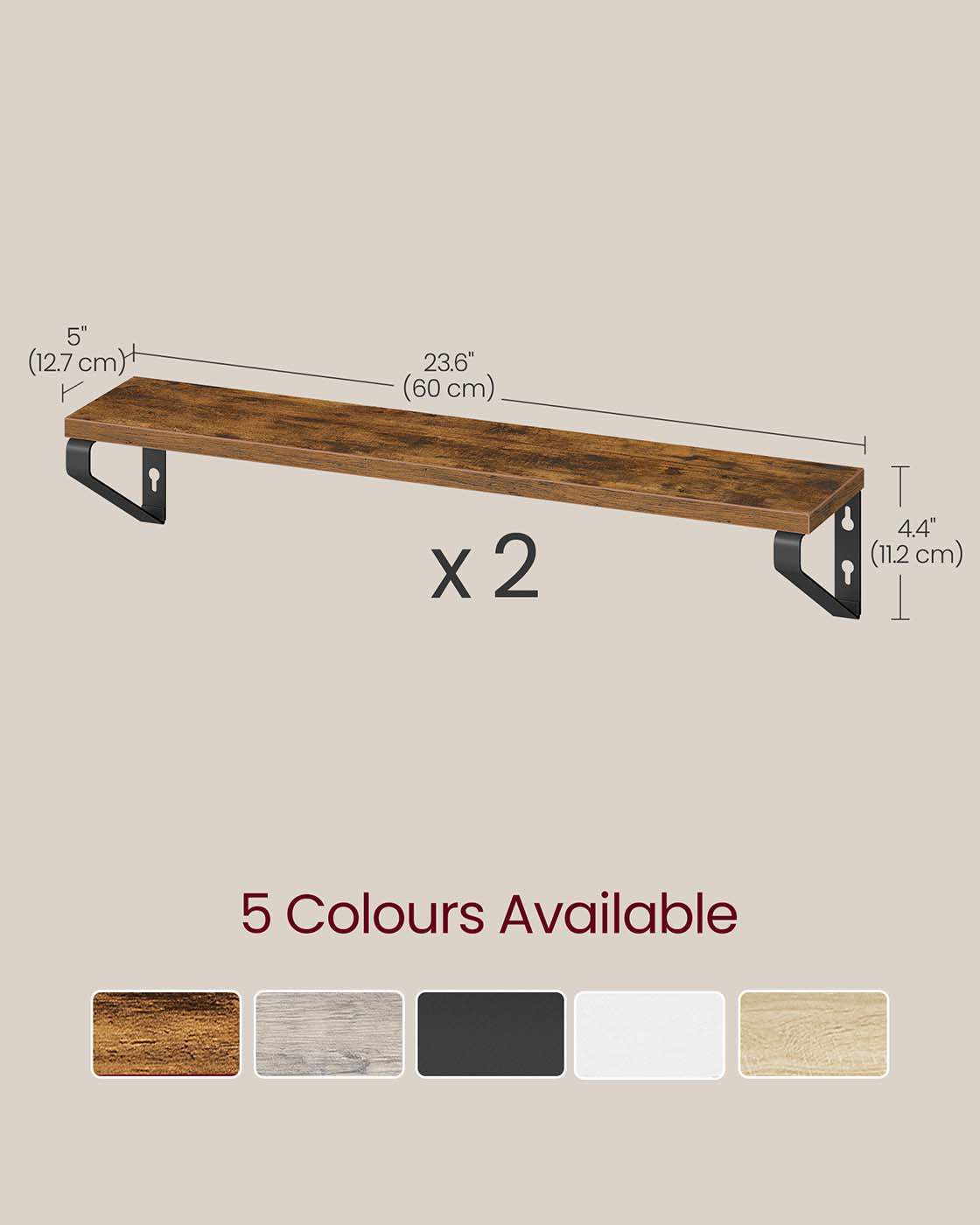 Set of 2 Floating Shelves - Engineered Wood - Matte White - Front Edges Design