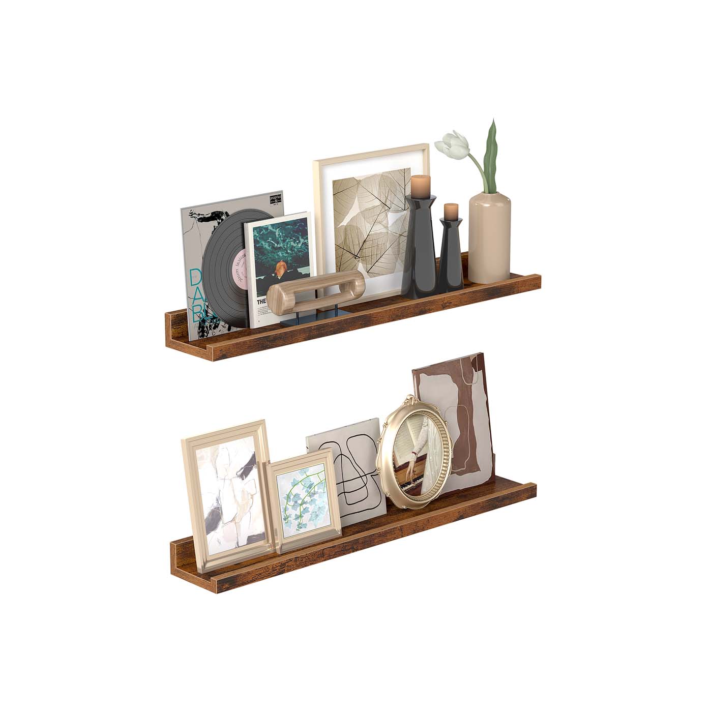 Set of 2 Floating Shelves - Engineered Wood - Matte White - Front Edges Design