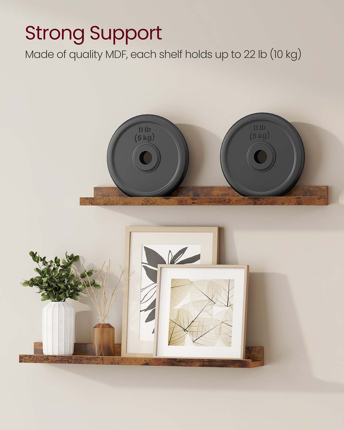 Set of 2 Floating Shelves - Engineered Wood - Matte White - Front Edges Design