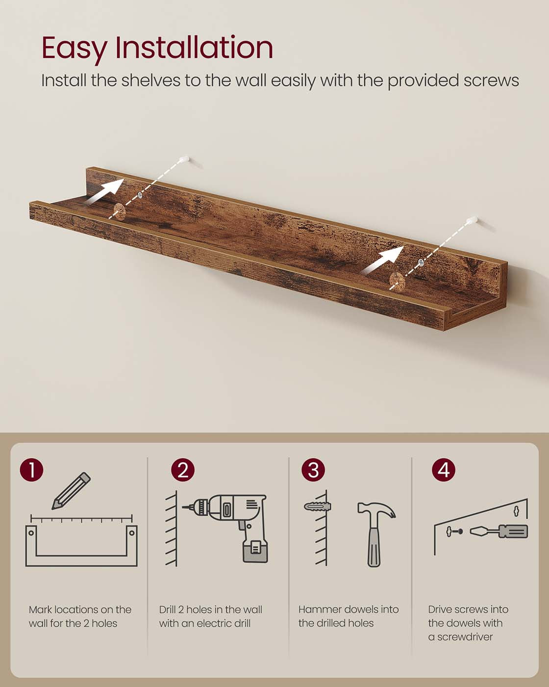 Set of 2 Floating Shelves - Engineered Wood - Matte White - Front Edges Design