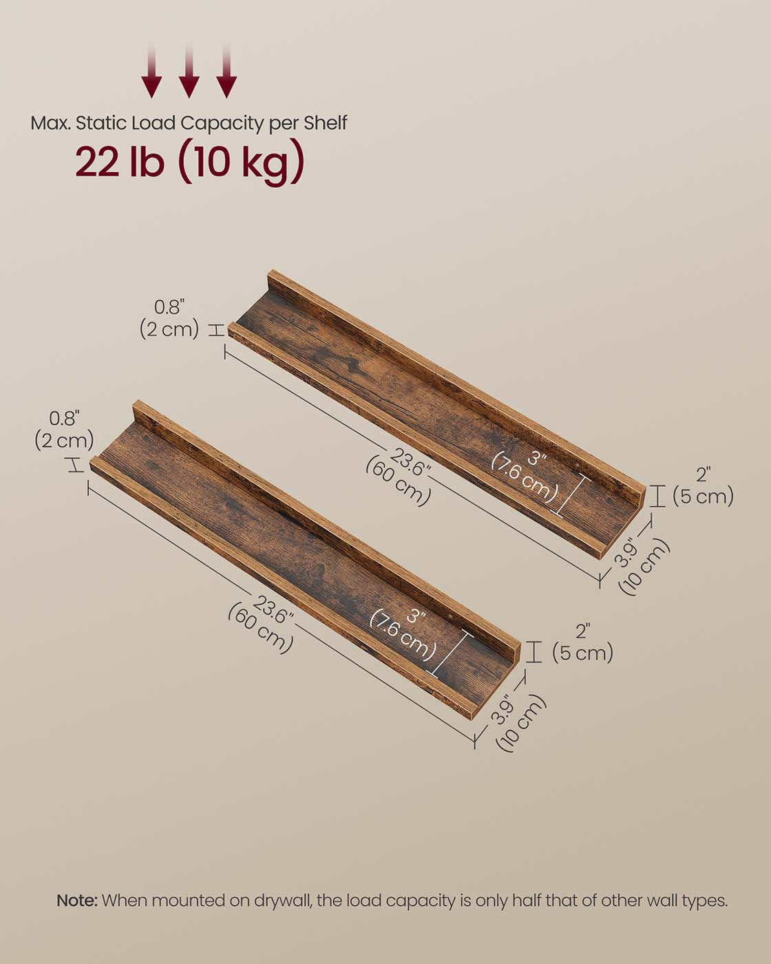 Set of 2 Floating Shelves - Engineered Wood - Matte White - Front Edges Design
