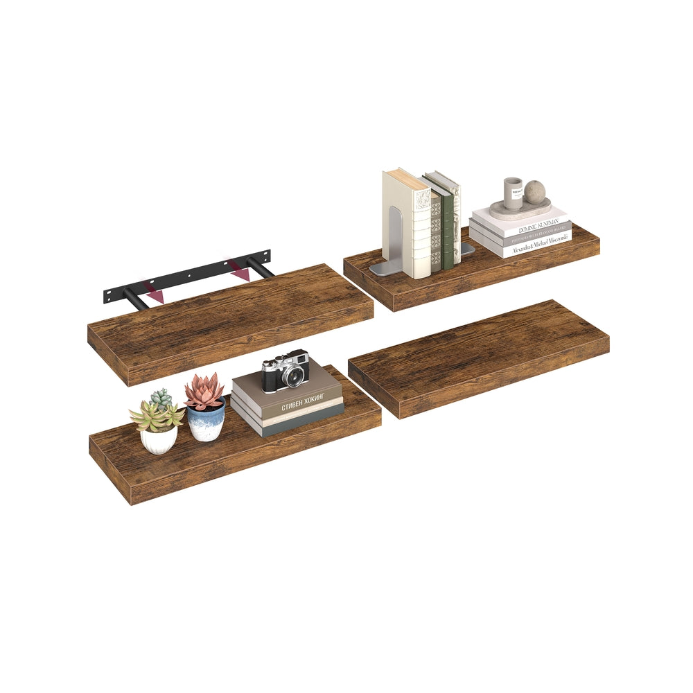 Floating Wall Shelves - Set of 4 - MDF - Rustic Brown