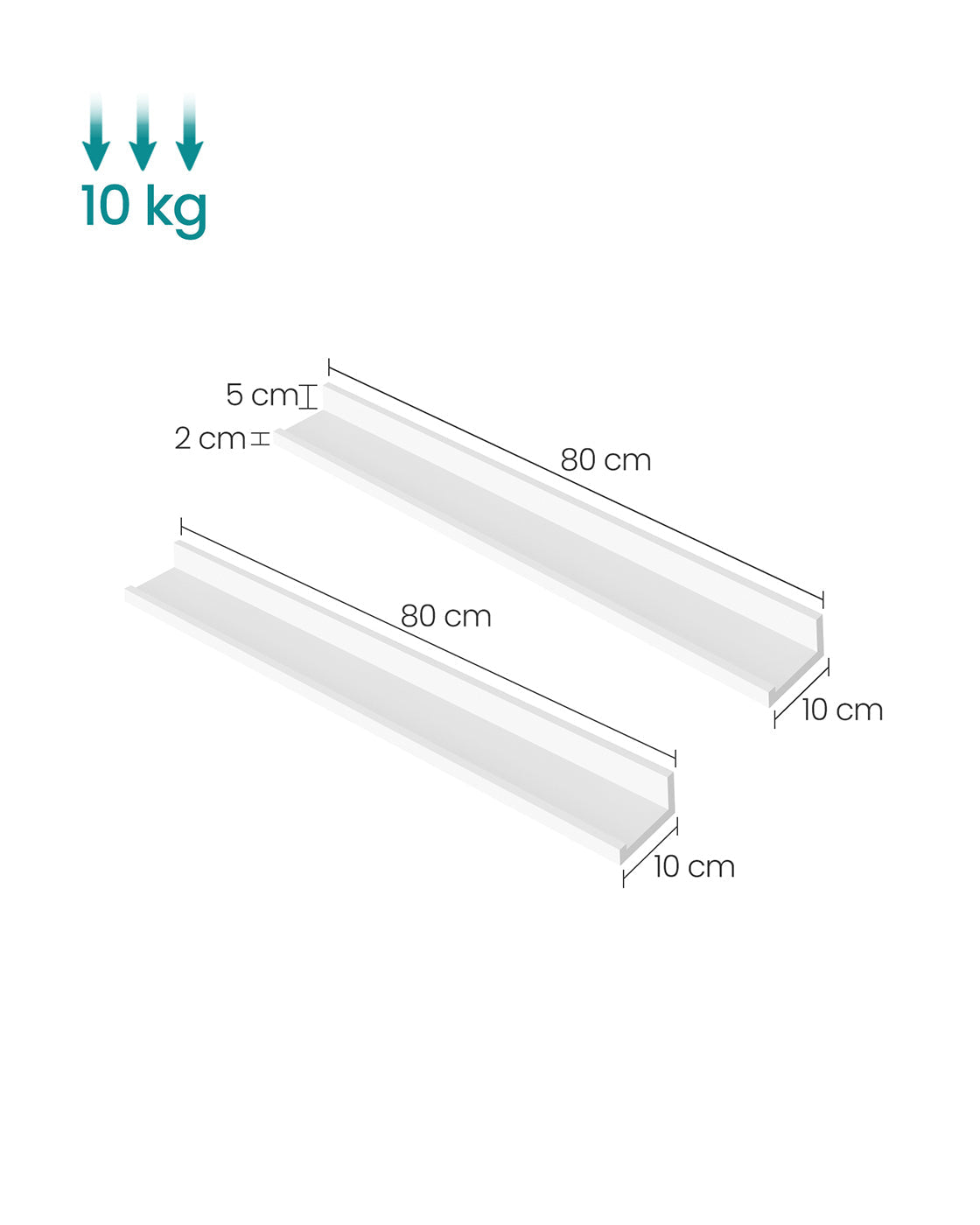 Set of 2 Floating Wall Shelves - Wood - Matte White - Front-Edge Design for Picture Frames and Trinkets