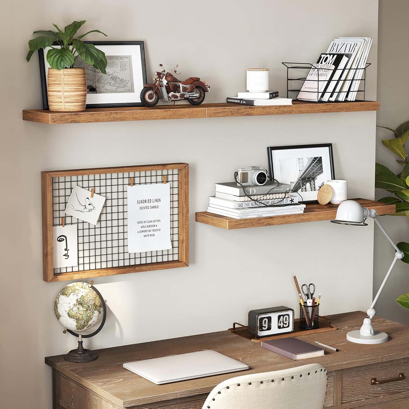 Floating Wall Shelf - MDF - Rustic Brown - 60 cm Display Storage Shelf