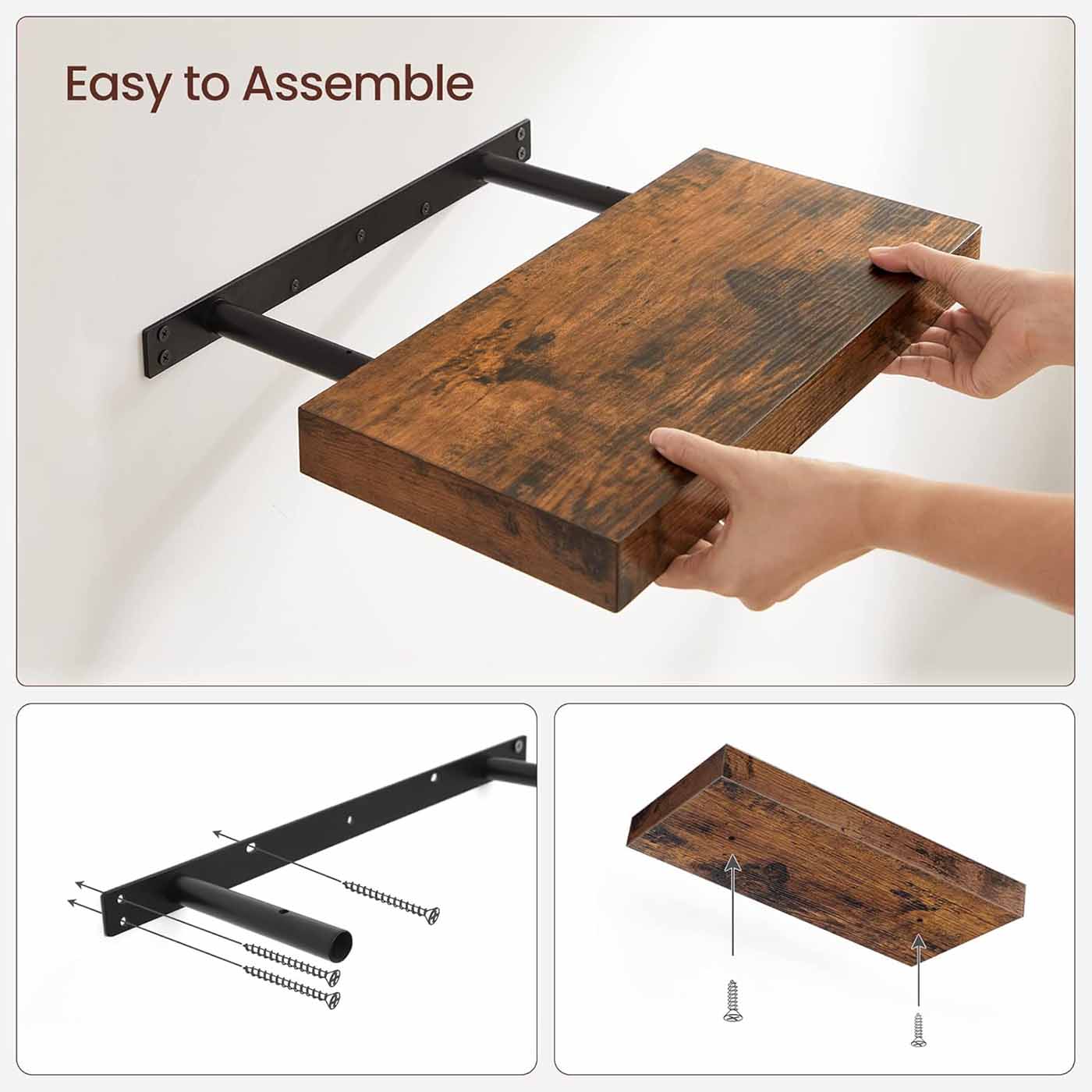 Floating Wall Shelf - MDF - Rustic Brown - 60 cm Display Storage Shelf