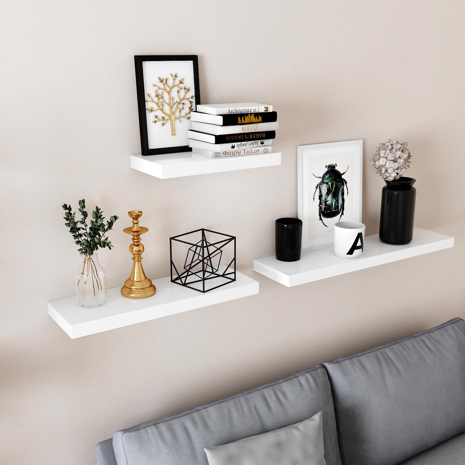 Wall Mounted Bookshelf - MDF - Rustic Brown - 60 cm Floating Shelf for Display and Storage