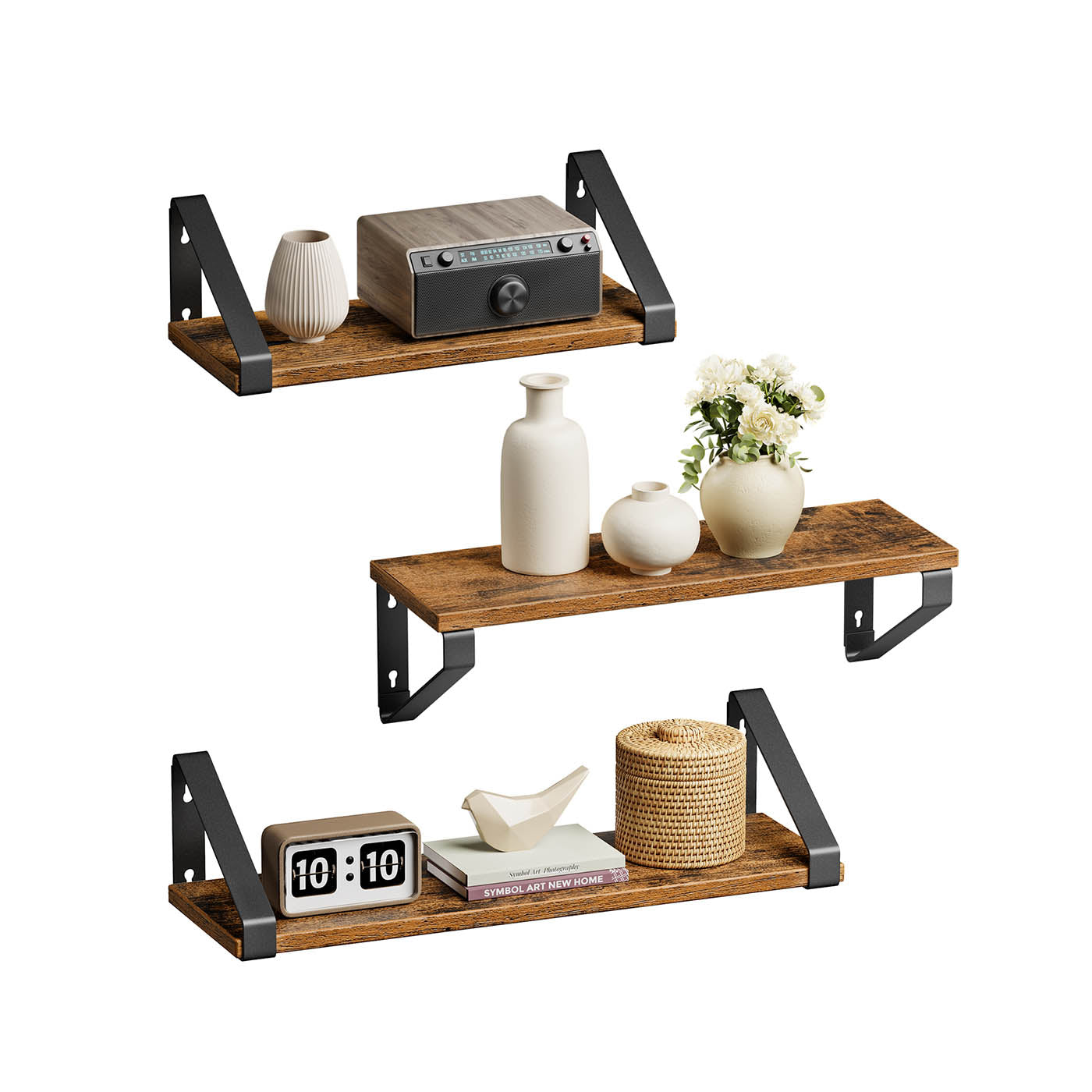 Floating Display Shelf Set - Wood - Rustic Brown - Wall Mounted