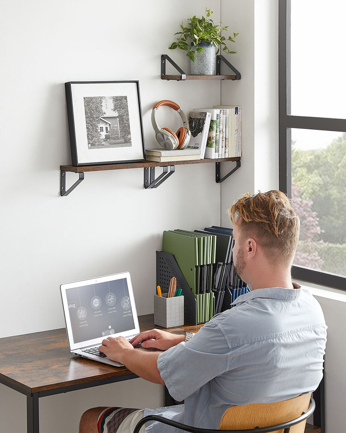 Floating Display Shelf Set - Wood - Rustic Brown - Wall Mounted