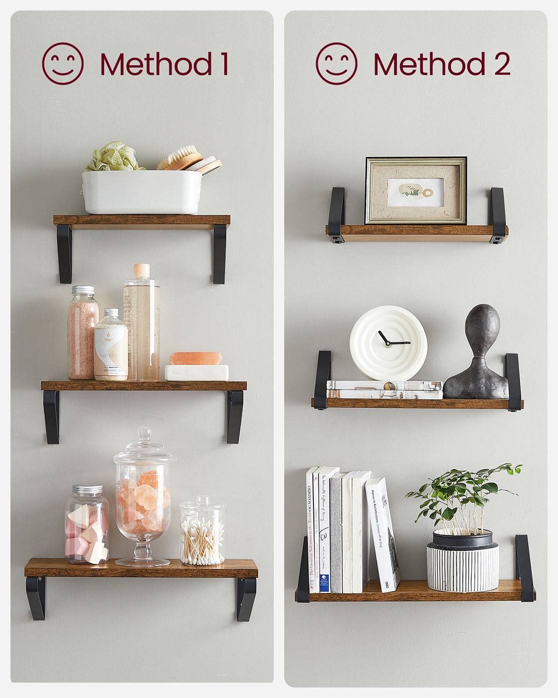 Floating Display Shelf Set - Wood - Rustic Brown - Wall Mounted