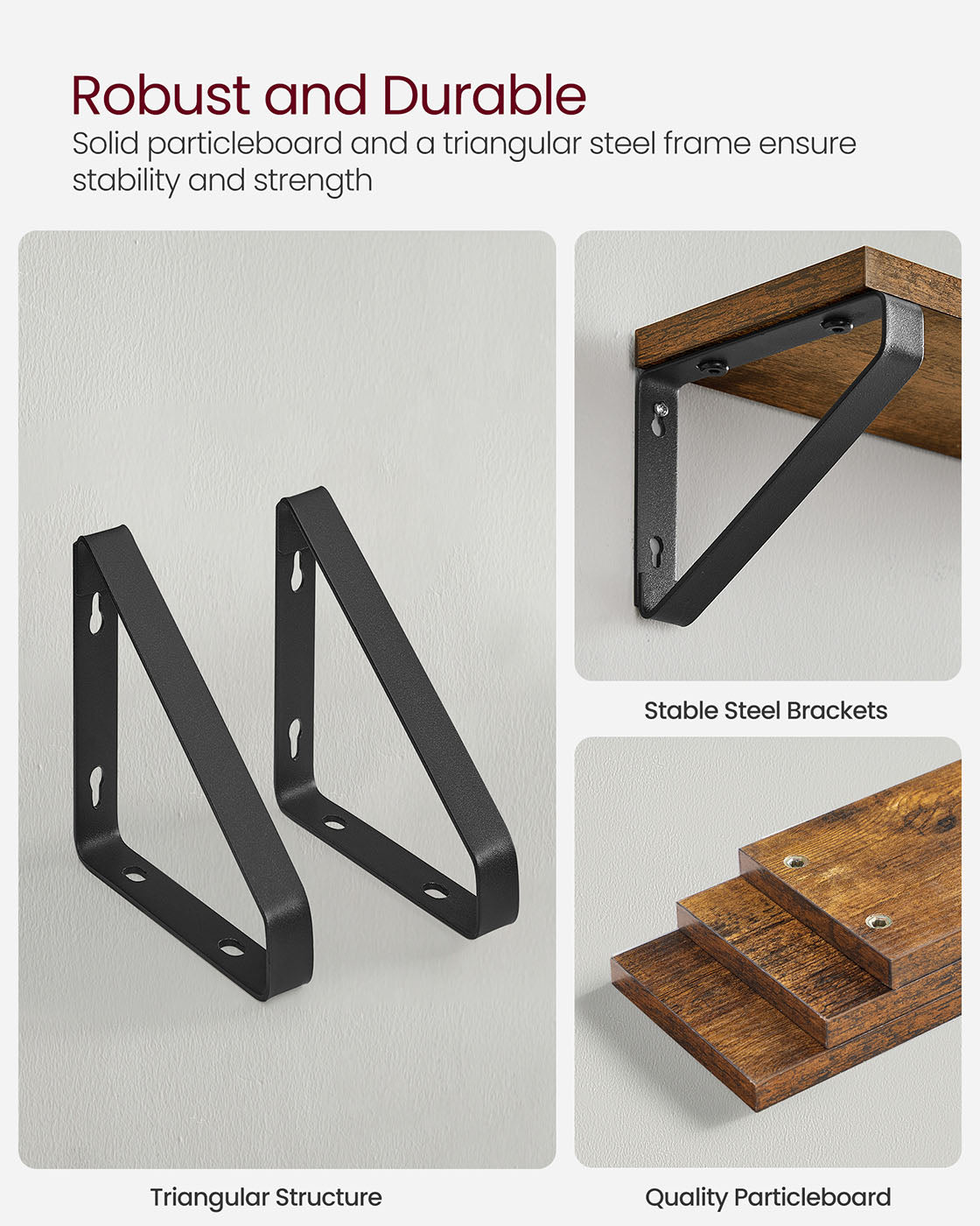 Floating Display Shelf Set - Wood - Rustic Brown - Wall Mounted