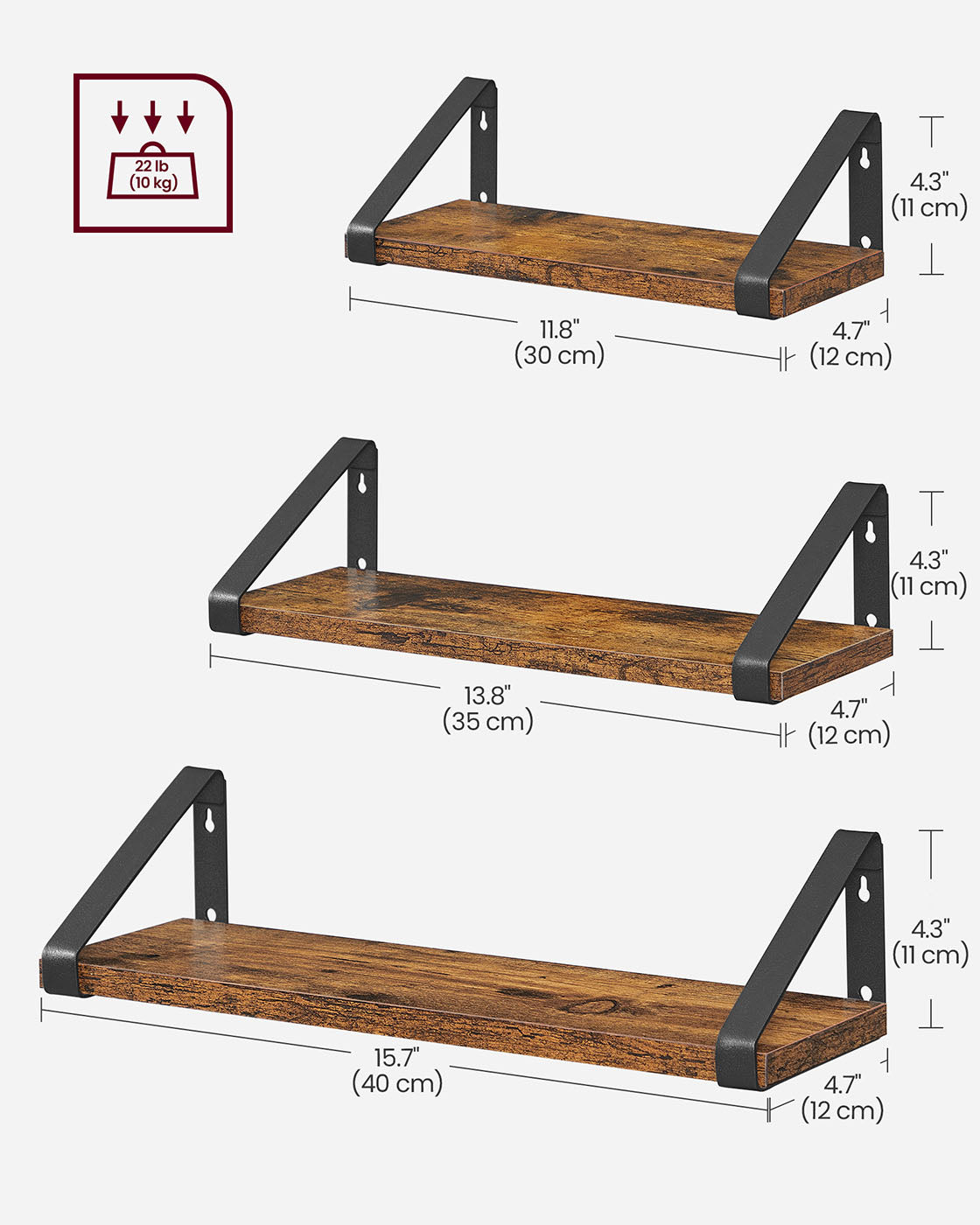 Floating Display Shelf Set - Wood - Rustic Brown - Wall Mounted