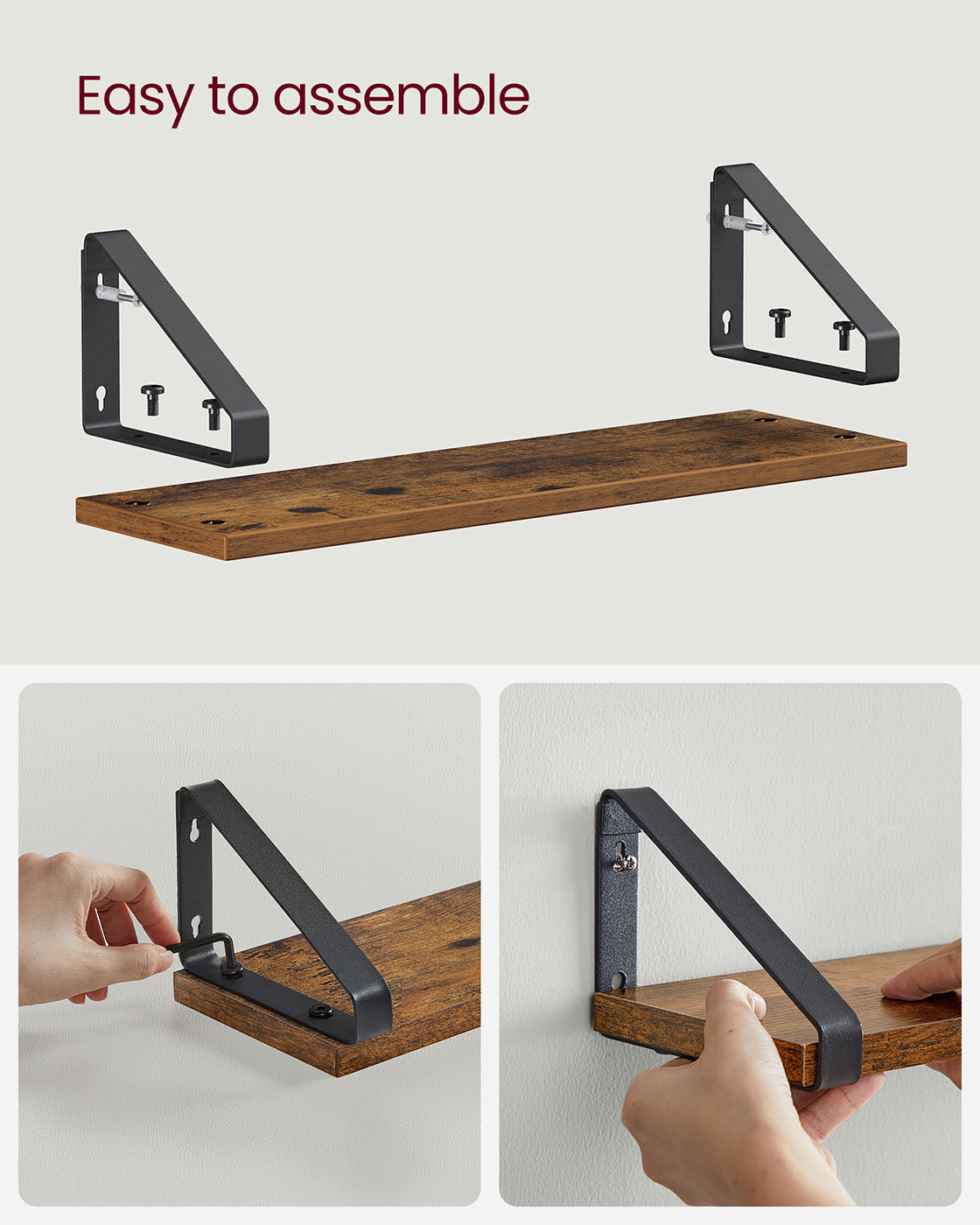 Floating Display Shelf Set - Wood - Rustic Brown - Wall Mounted
