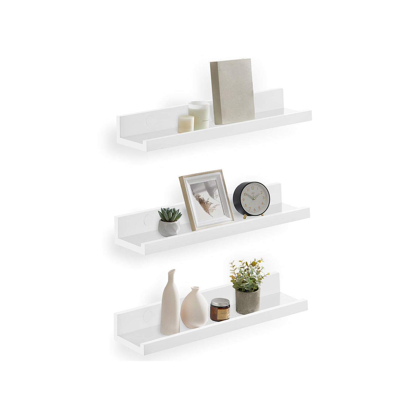 Floating Ledge Shelf - Wood - White - Set of 3 with Invisible Assembly