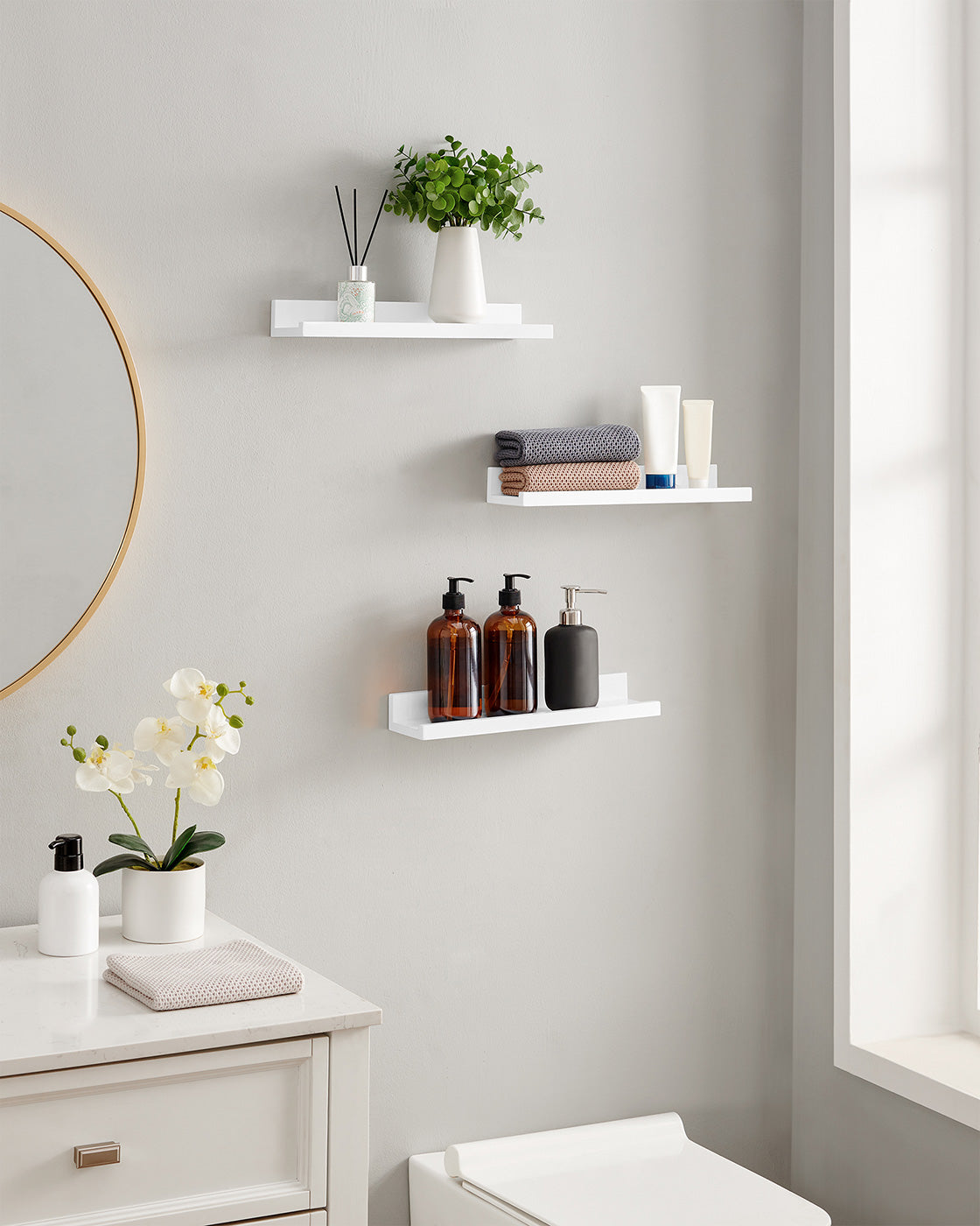 Floating Ledge Shelf - Wood - White - Set of 3 with Invisible Assembly