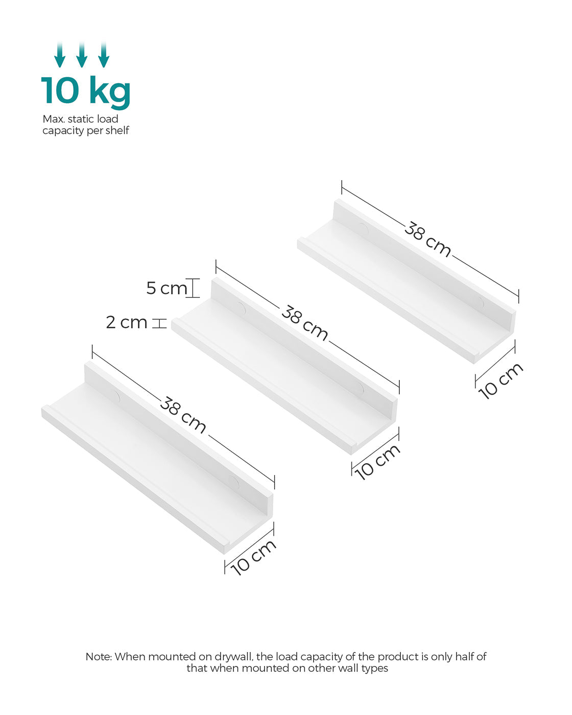 Floating Ledge Shelf - Wood - White - Set of 3 with Invisible Assembly