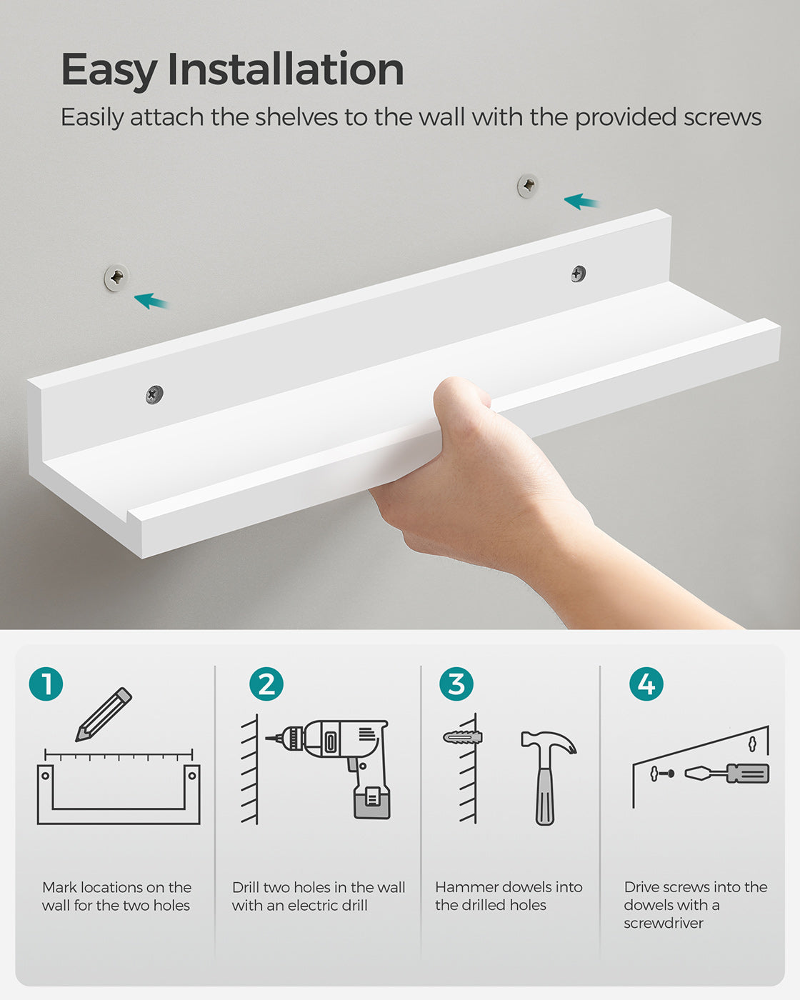 Floating Ledge Shelf - Wood - White - Set of 3 with Invisible Assembly