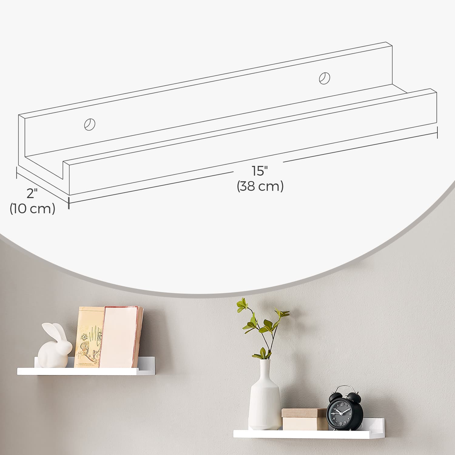 Floating Wall Shelves - Wood - White - Set of 3