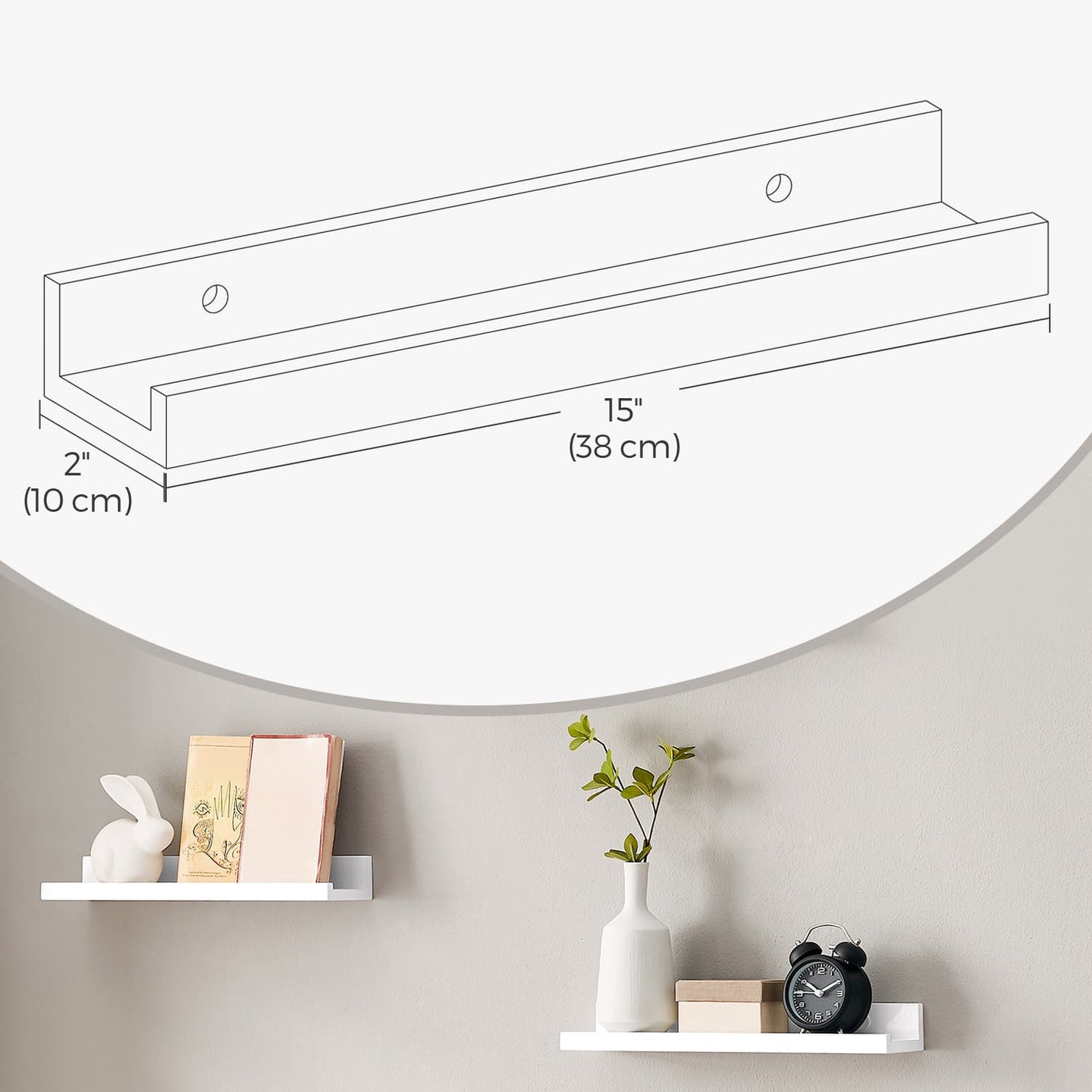 Floating Wall Shelves - Wood - White - Set of 3