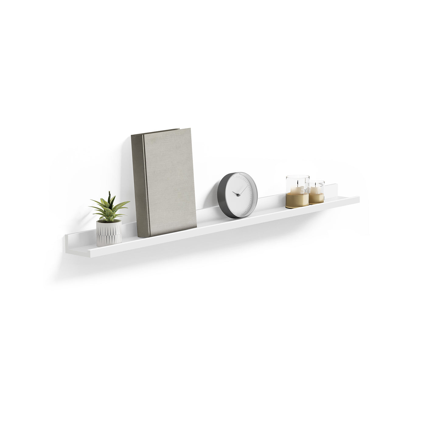 Floating Shelf - MDF - White - Long Design for Picture Frames and Books