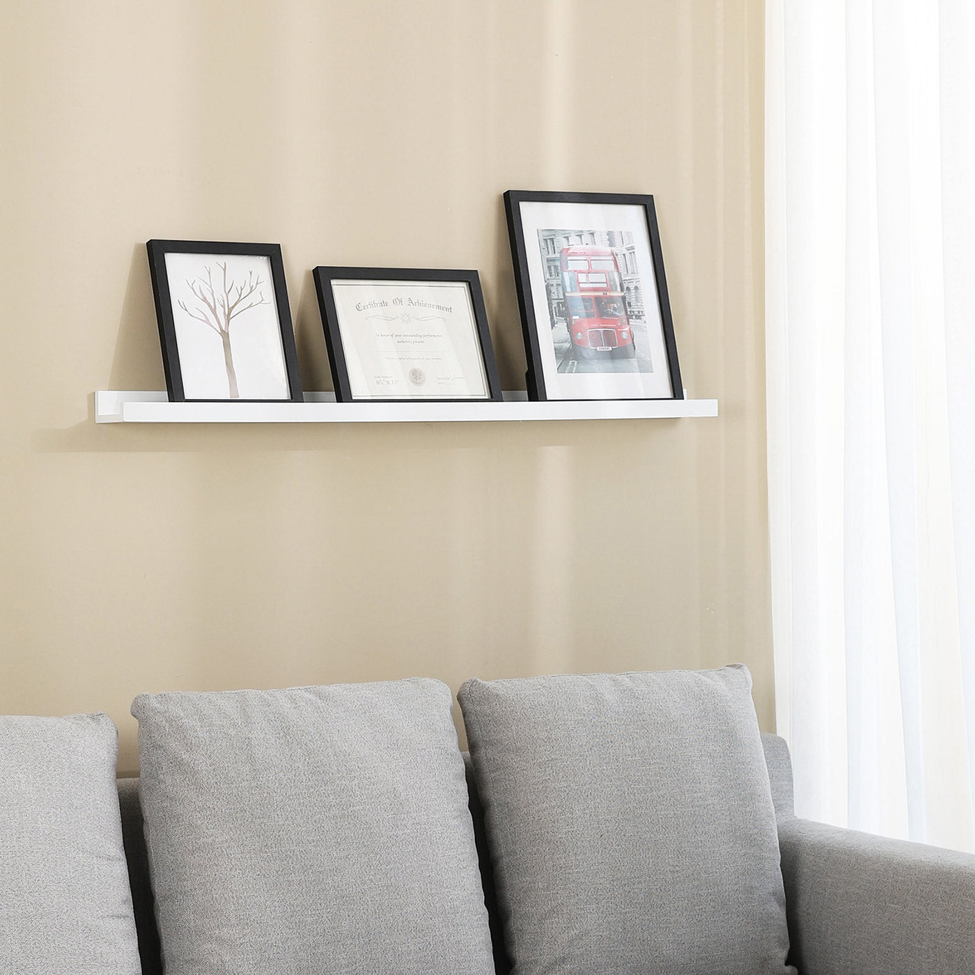 Floating Shelf - MDF - White - Long Design for Picture Frames and Books