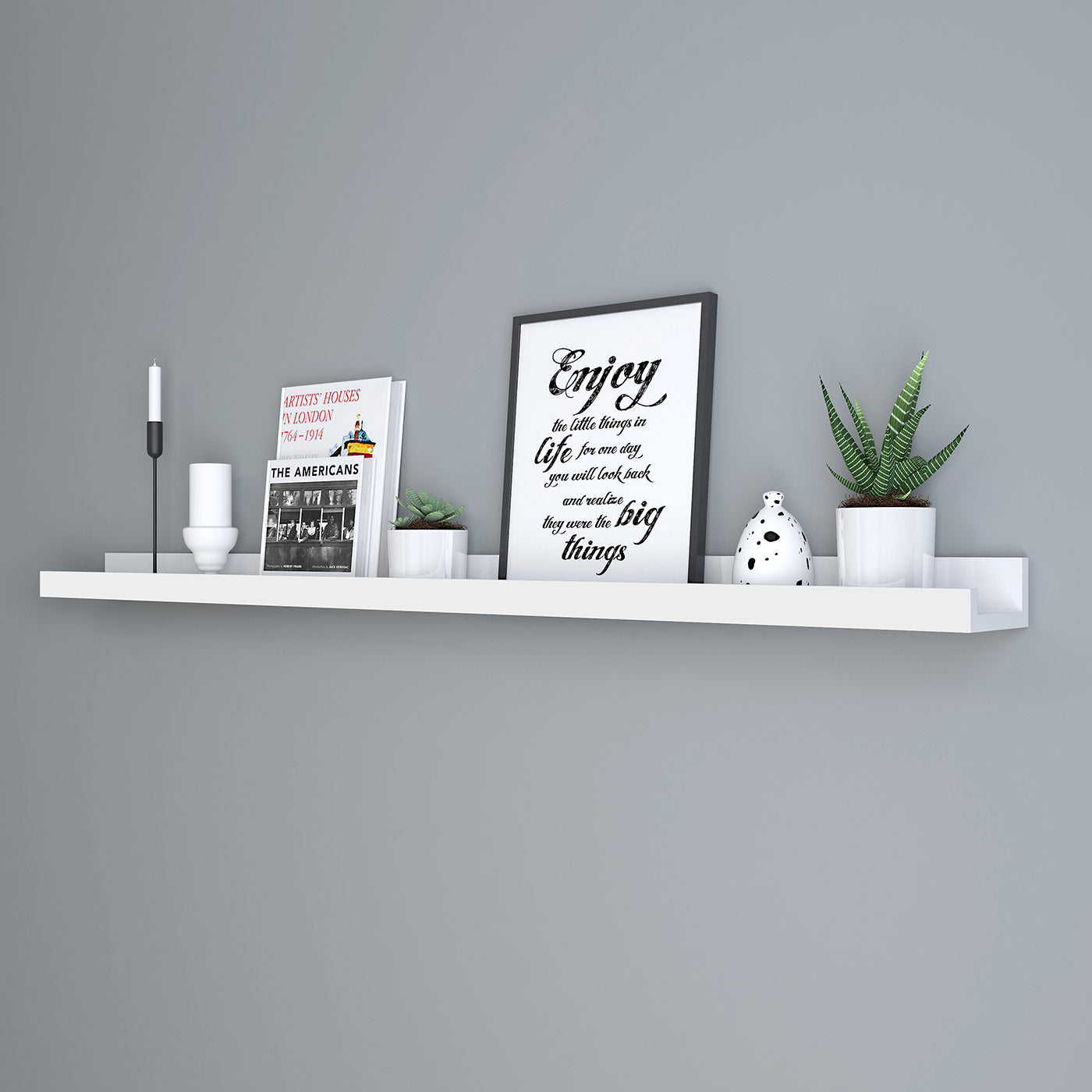 Floating Shelf - MDF - White - Long Design for Picture Frames and Books