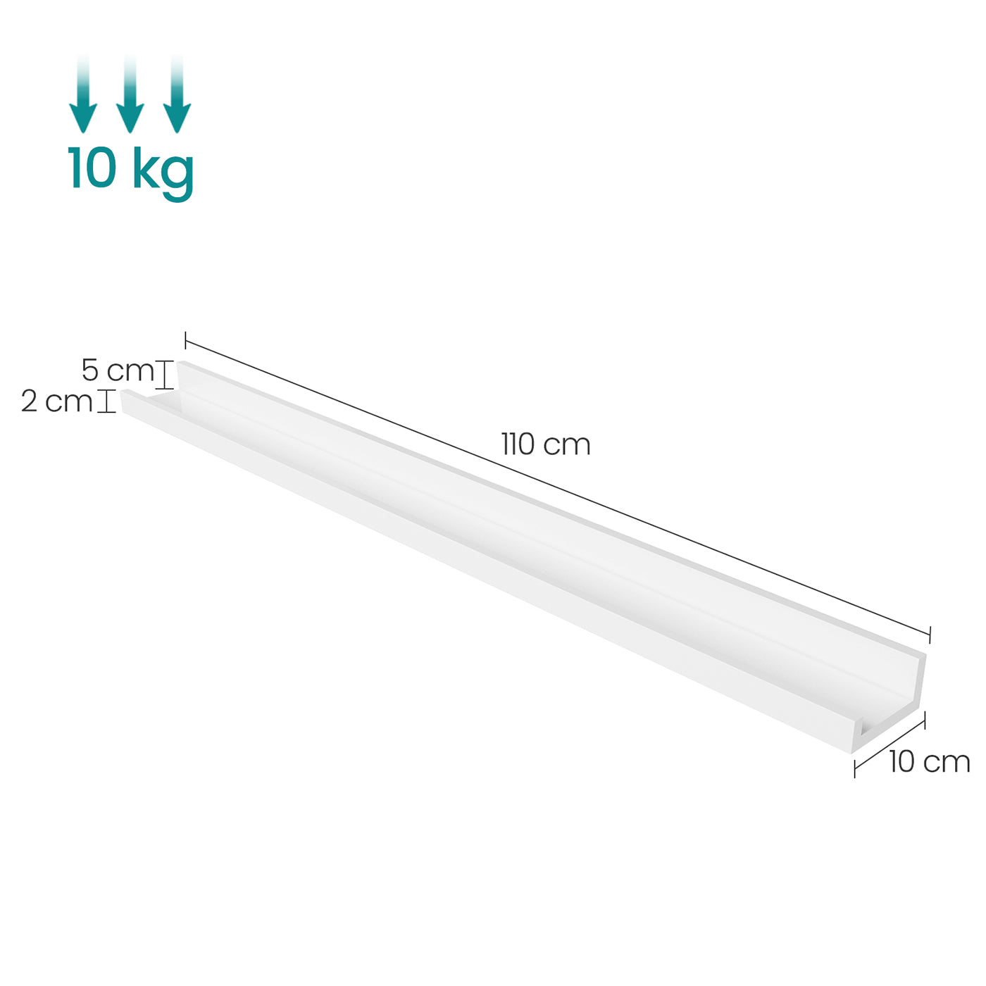 Floating Shelf - MDF - White - Long Design for Picture Frames and Books