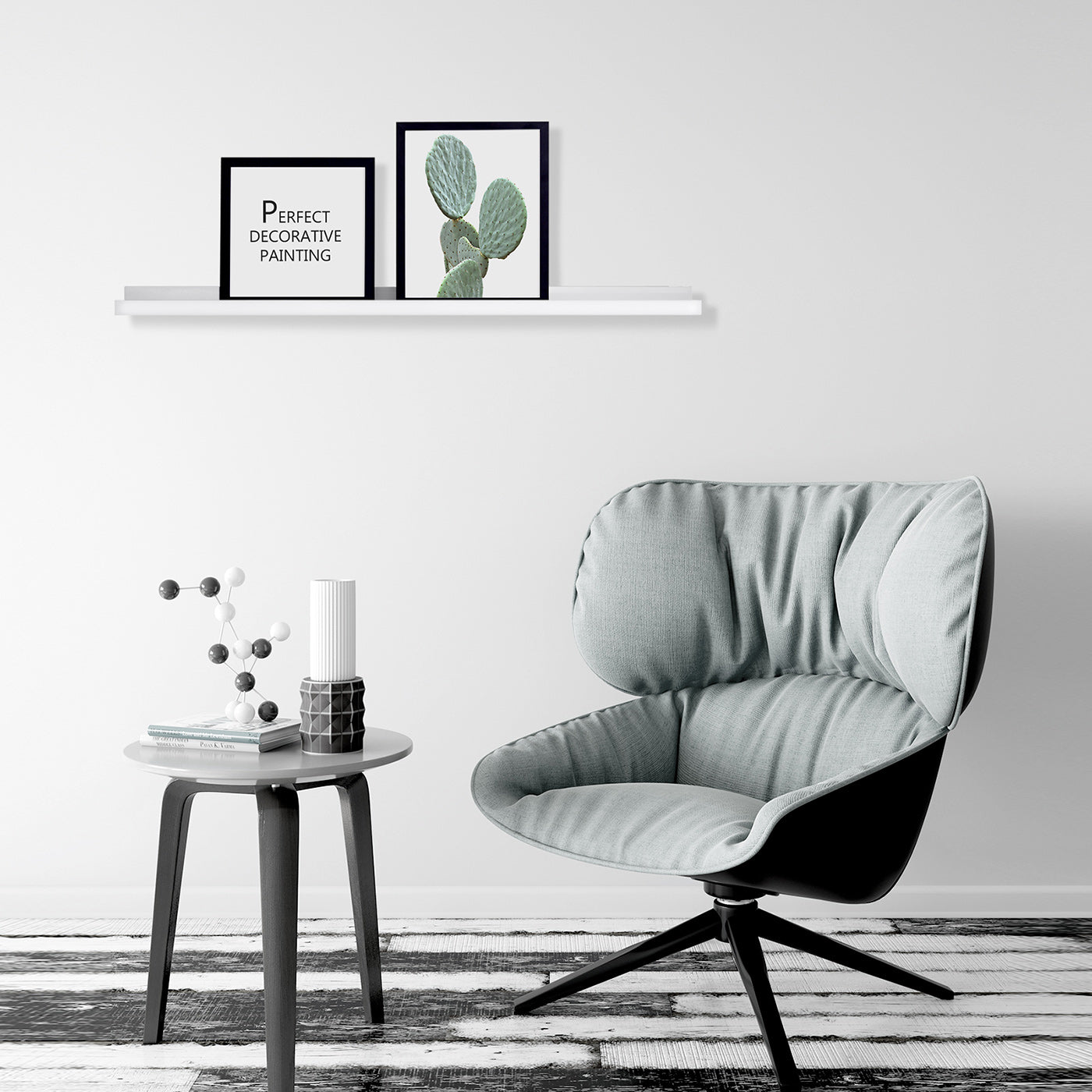Floating Shelf - MDF - White - Long Design for Picture Frames and Books