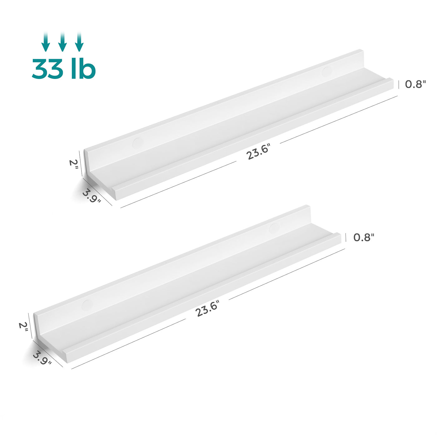 Floating Wall Shelf Set - MDF - White - High-Gloss Finish for Picture Frames and Books