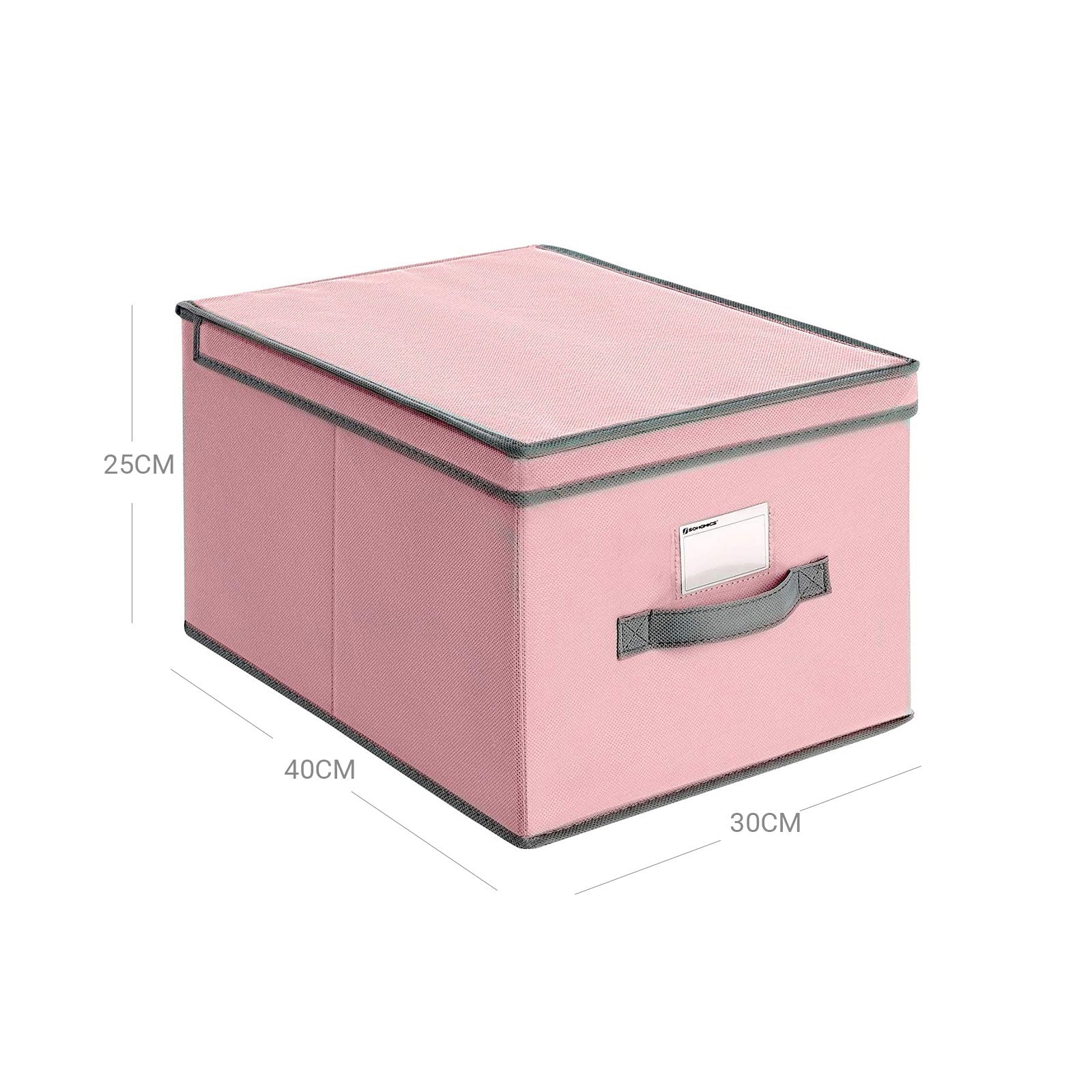 Storage Boxes - Fabric - Beige - Set of 3 with Label Holders and Lids