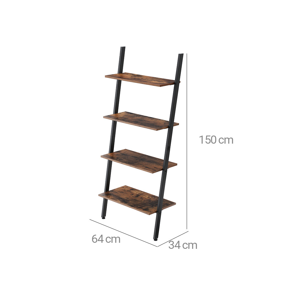 Ladder Shelf - 4-Tier Industrial Design - Iron - Dark Brown