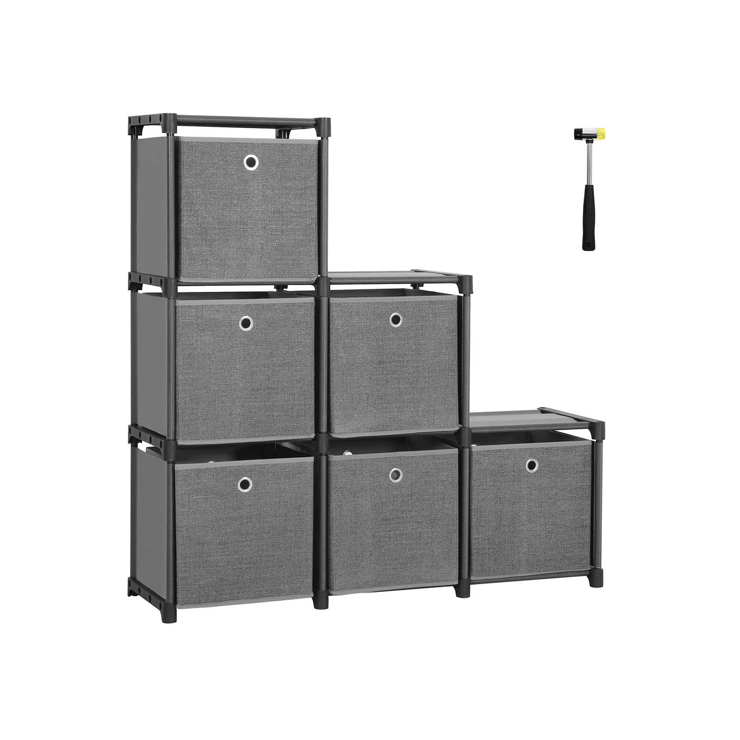 Ladder Storage Unit - Metal - Black - 6-Cube Modular Design with Storage Boxes