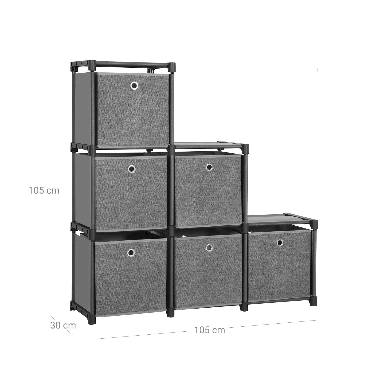 Ladder Storage Unit - Metal - Black - 6-Cube Modular Design with Storage Boxes