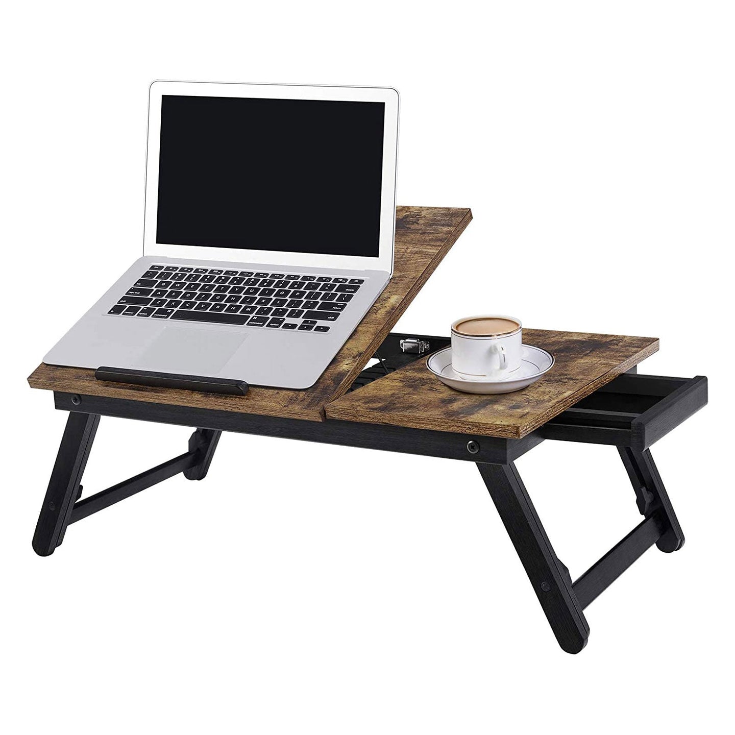 Laptop Desk - Wood - Rustic Brown - Adjustable Tilting Top with Folding Legs