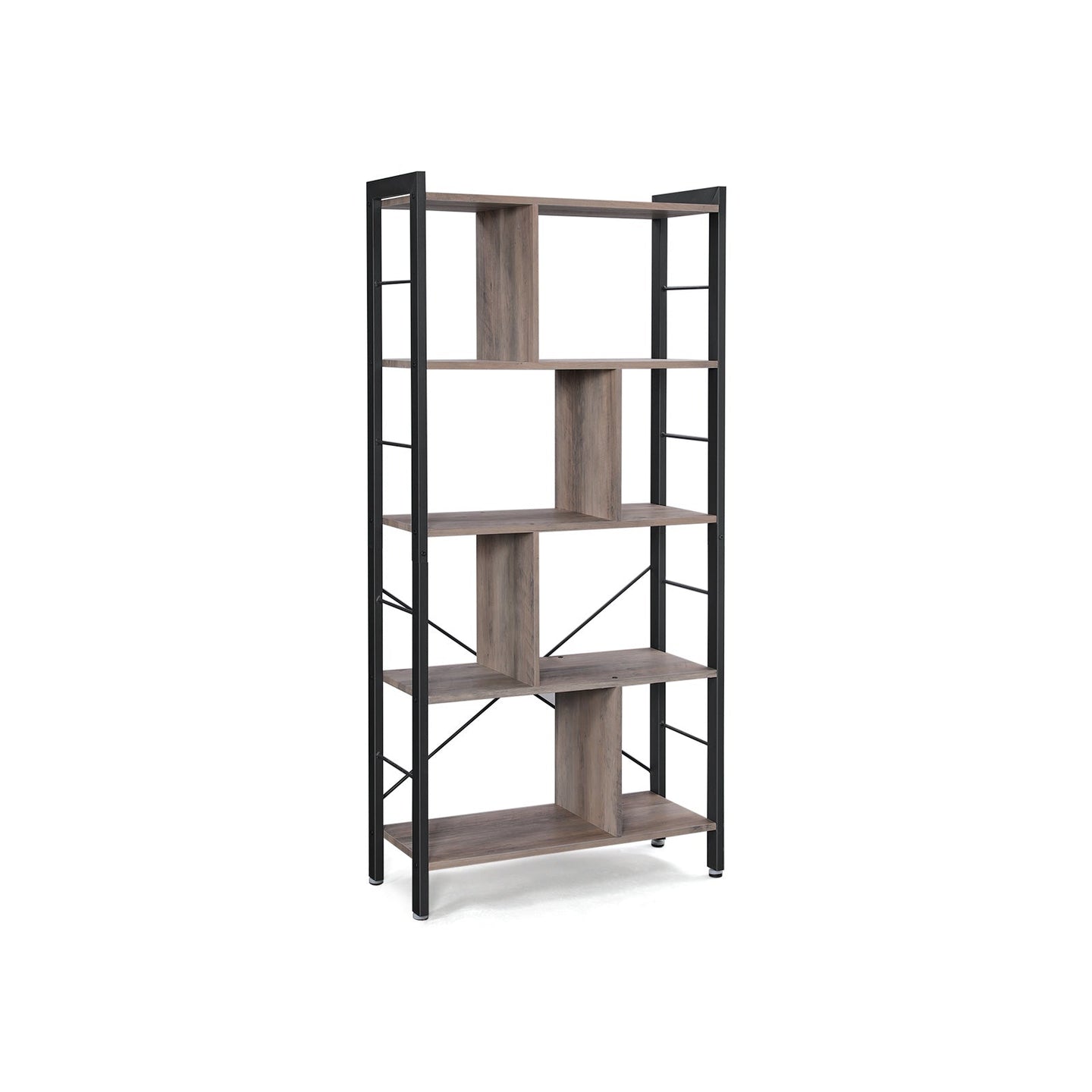 Large 4-Tier Bookcase - Steel - Greige and Black - Stable and Safe Design