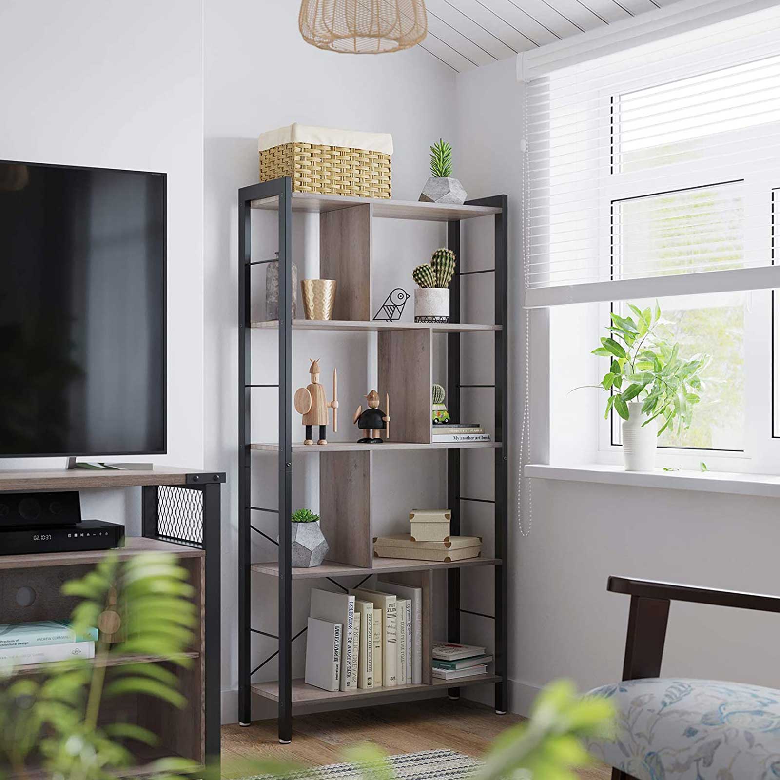 Large 4-Tier Bookcase - Steel - Greige and Black - Stable and Safe Design