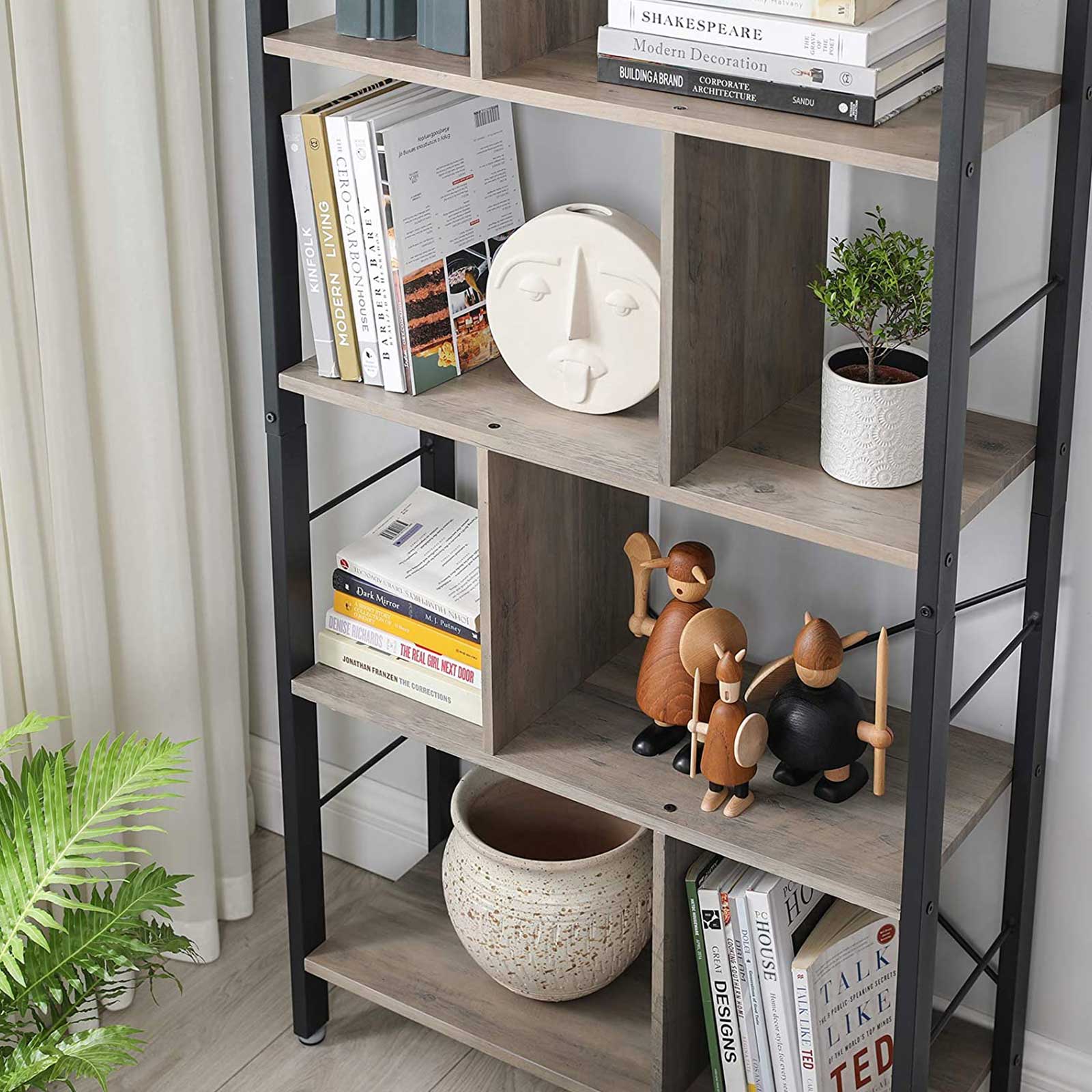 Large 4-Tier Bookcase - Steel - Greige and Black - Stable and Safe Design