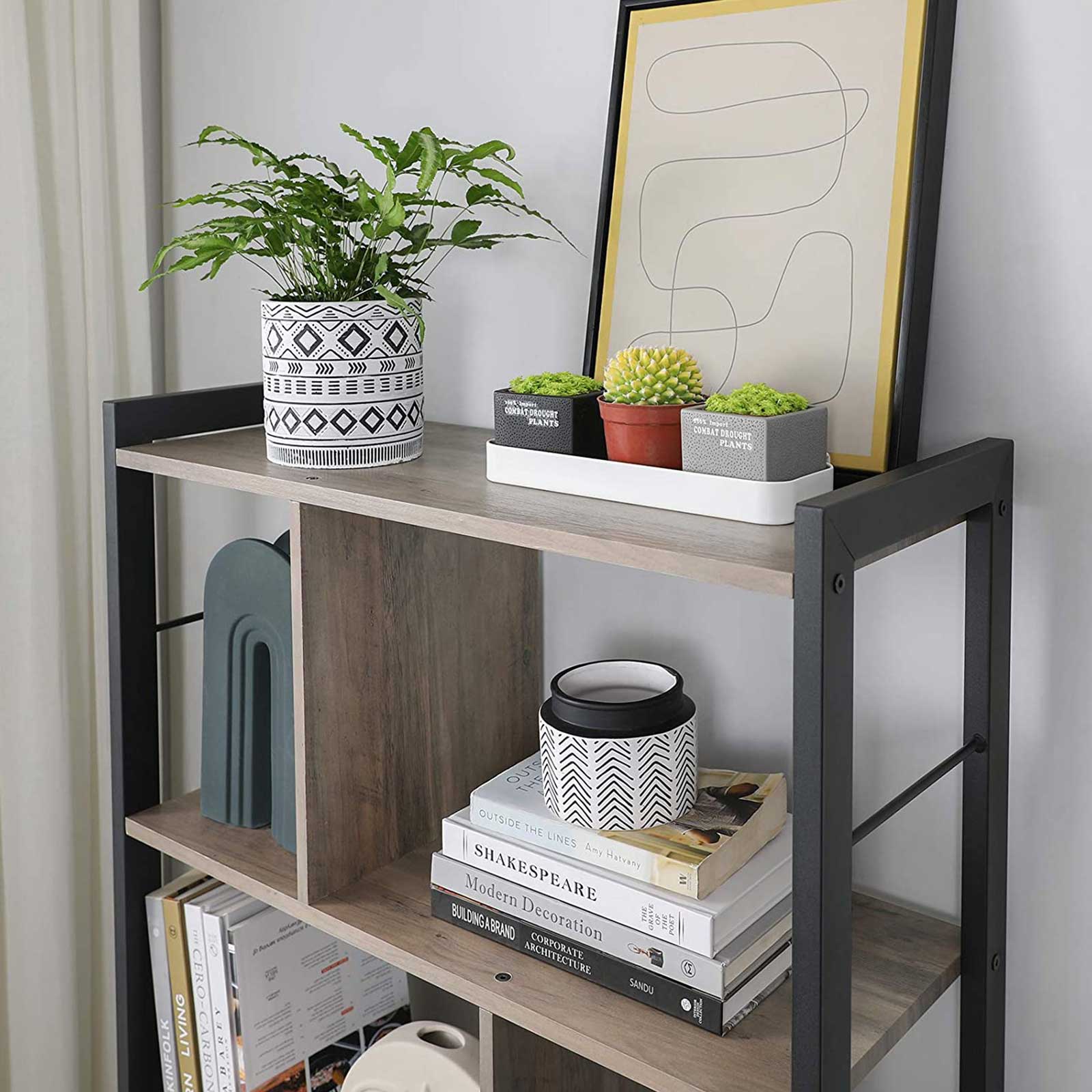 Large 4-Tier Bookcase - Steel - Greige and Black - Stable and Safe Design